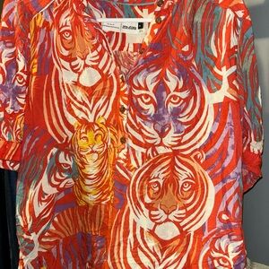 Anthropologie Red and Orange Tiger Print women Shirt
